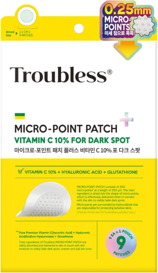 Patches për njolla të errëta Troubless Micro-Point Patch Plus Vitamin C 10% për femra, 9 copë