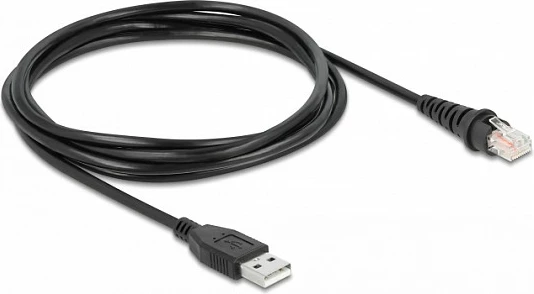 Kabllo për skaner barkodi DeLOCK RJ50 në USB 2.0 Type-A, 1.5 m, e zezë
