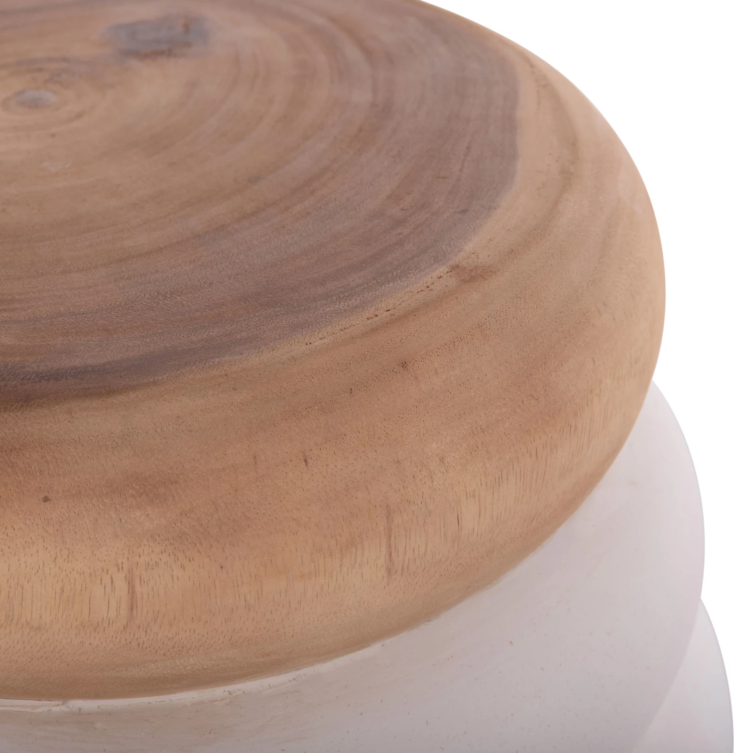 Tavolinë anësore PUFFAT, fibër-cement, ngjyrë e bardhë, sipërfaqe druri teak, FH18172.02, 45x46cm