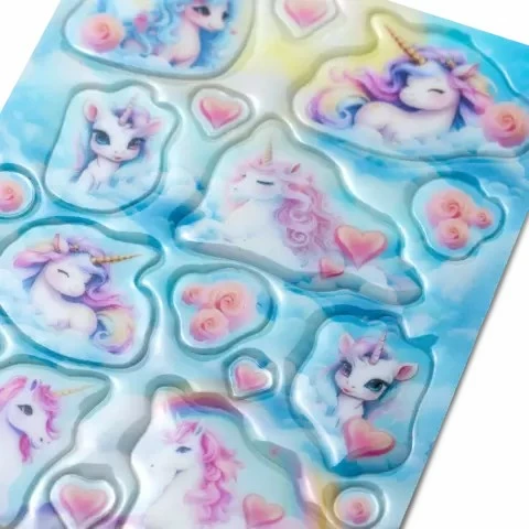 Sticker HERMA Happy Unicorns, transpuffy, 17 copë, multikolor