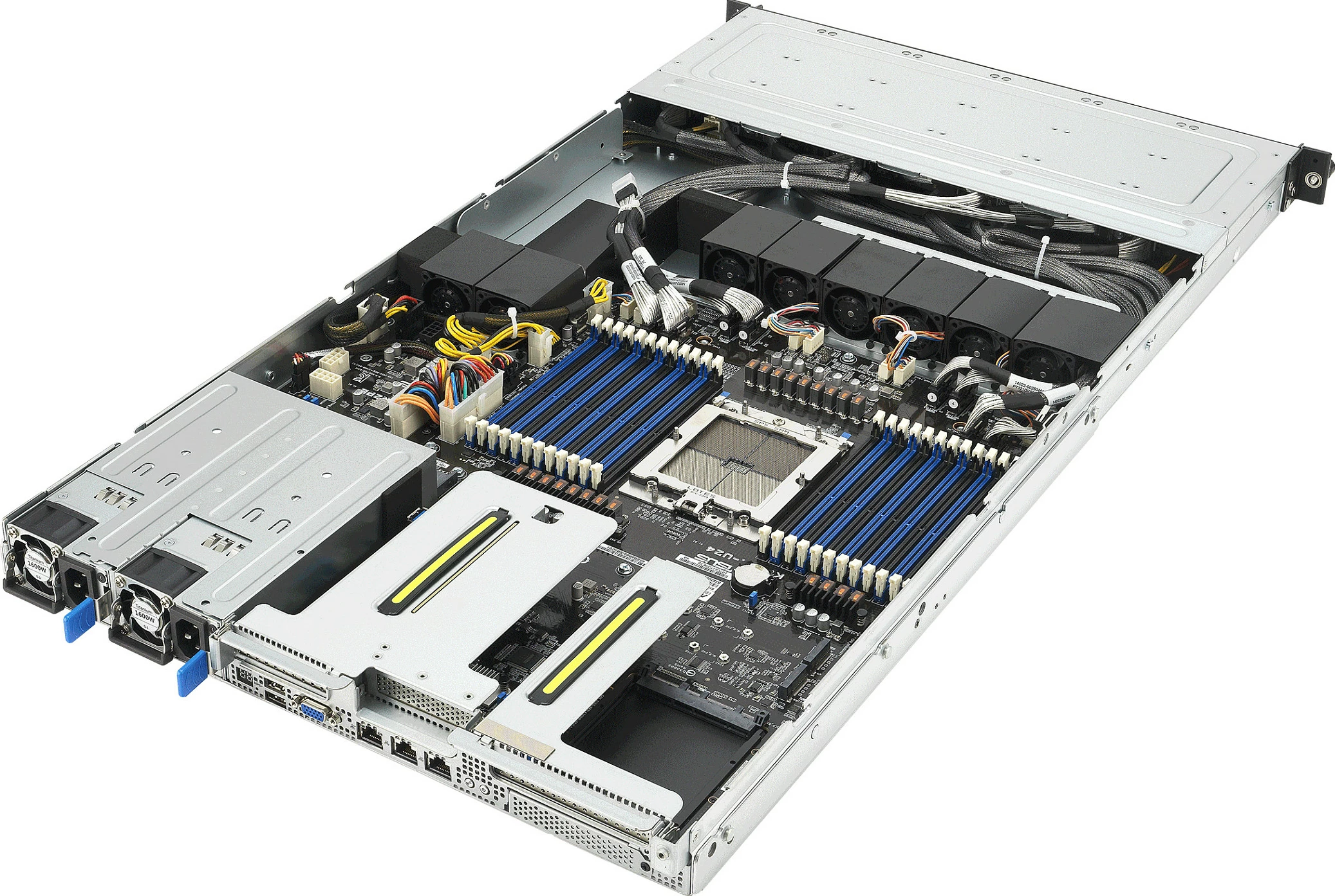 Server rack ASUS RS501A-E12-RS12U, 1U, Socket LGA6096, DDR5 deri 3TB, 12x2.5" NVMe, 2x M.2, 1600W, Zi/Argjend