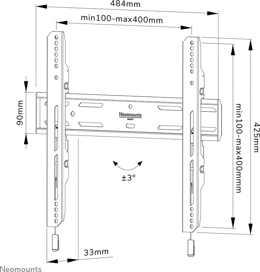 Mbajtës muri për TV Newstar WL30S-850BL14, fiks, 32-75 inç, çelik, i zi