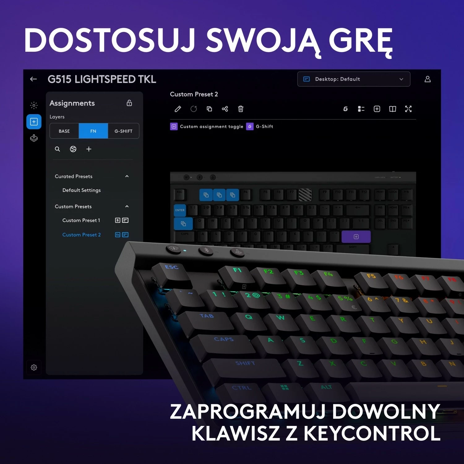 Tastierë Logitech G515 TKL Lightspeed, mekanike, RGB, e zezë
