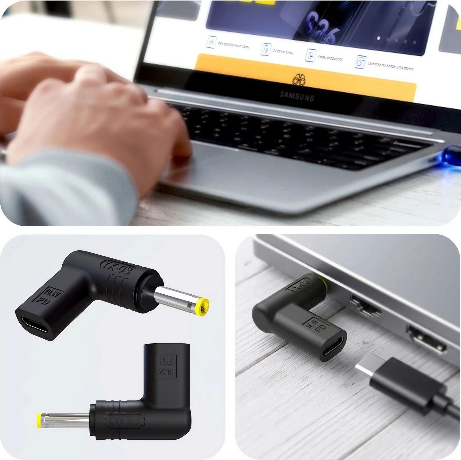 Karikues universal 3MK HARDY 65W për laptop Acer Asus Lenovo Toshiba Huawei HP, USB-C/DC, i zi