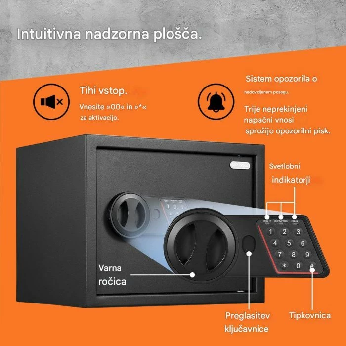 Kasafortë digjitale VONHAUS 3515438, 27 L, 30×38×30 cm, e zezë, me 2 çelësa rezervë + 4 bateri AA