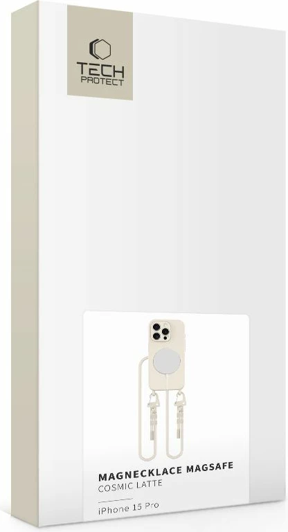 Mbështjellës Tech-Protect MagNecklace për iPhone 15 Plus/iPhone 14 Plus, MagSafe, Bezhe me litar