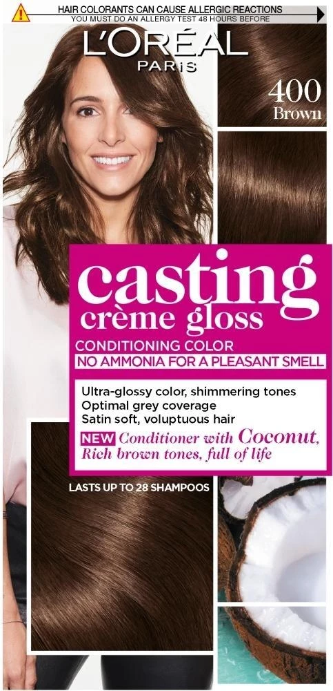 Ngjyrë për flokë Loreal Casting no. 400, 48 ml + hidrogjen 72 ml + balsam, 60 ml