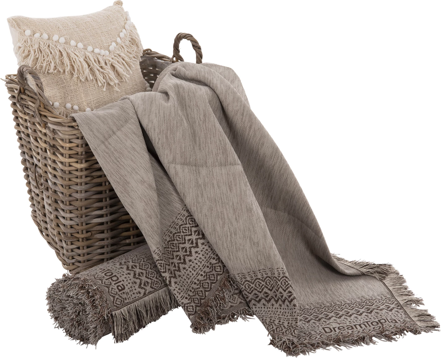 Mbulesë divani me franja DREAMTOPIA FH12163.03 ngjyrë kafe e çelur 245x170 cm