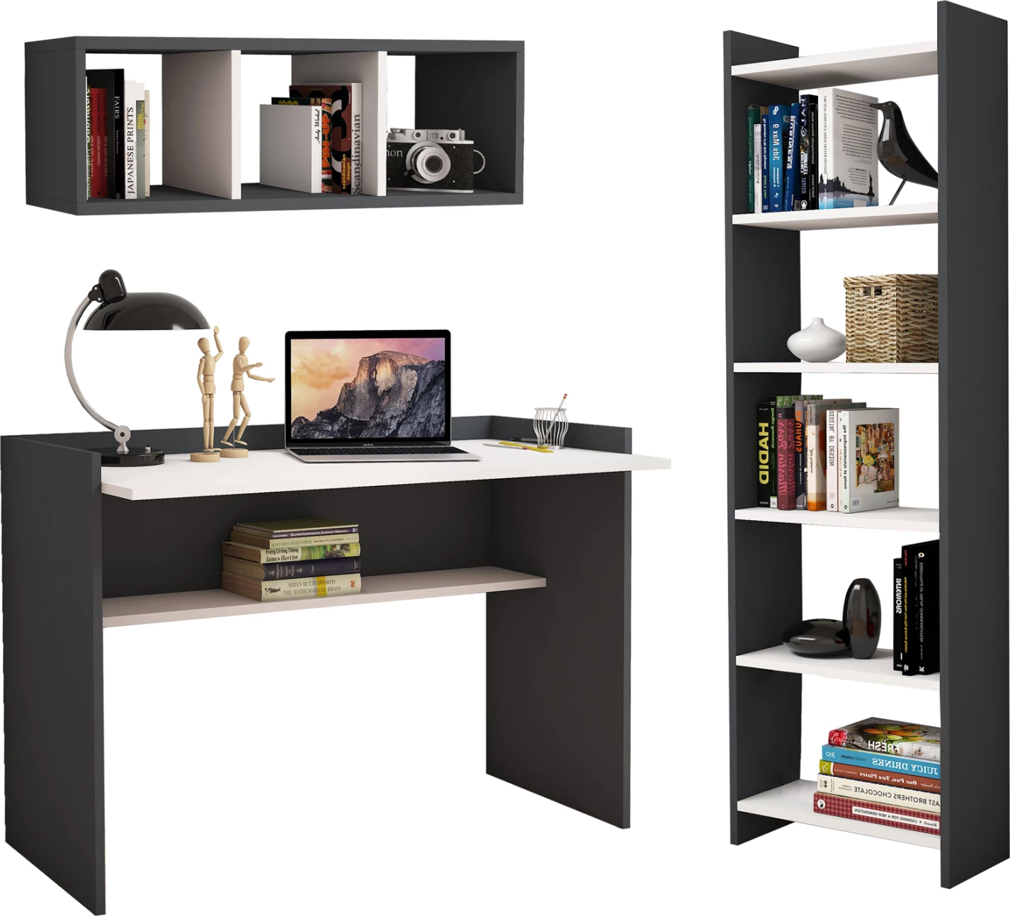 Set për zyre FH11776.13 3PCS melaminë në ngjyrë gri dhe të bardhë