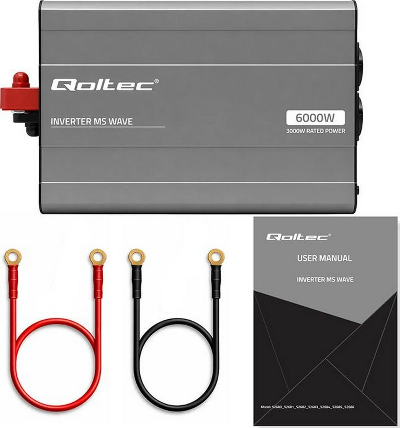 Inverter për makinë Qoltec MS Wave 12V në 230V, 3000/6000W, USB, hiri