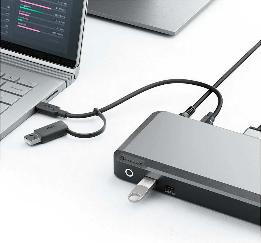 Docking station ALOGIC Prime, USB-C, Dual 4K, Power Delivery 65W, e zezë/hiri
