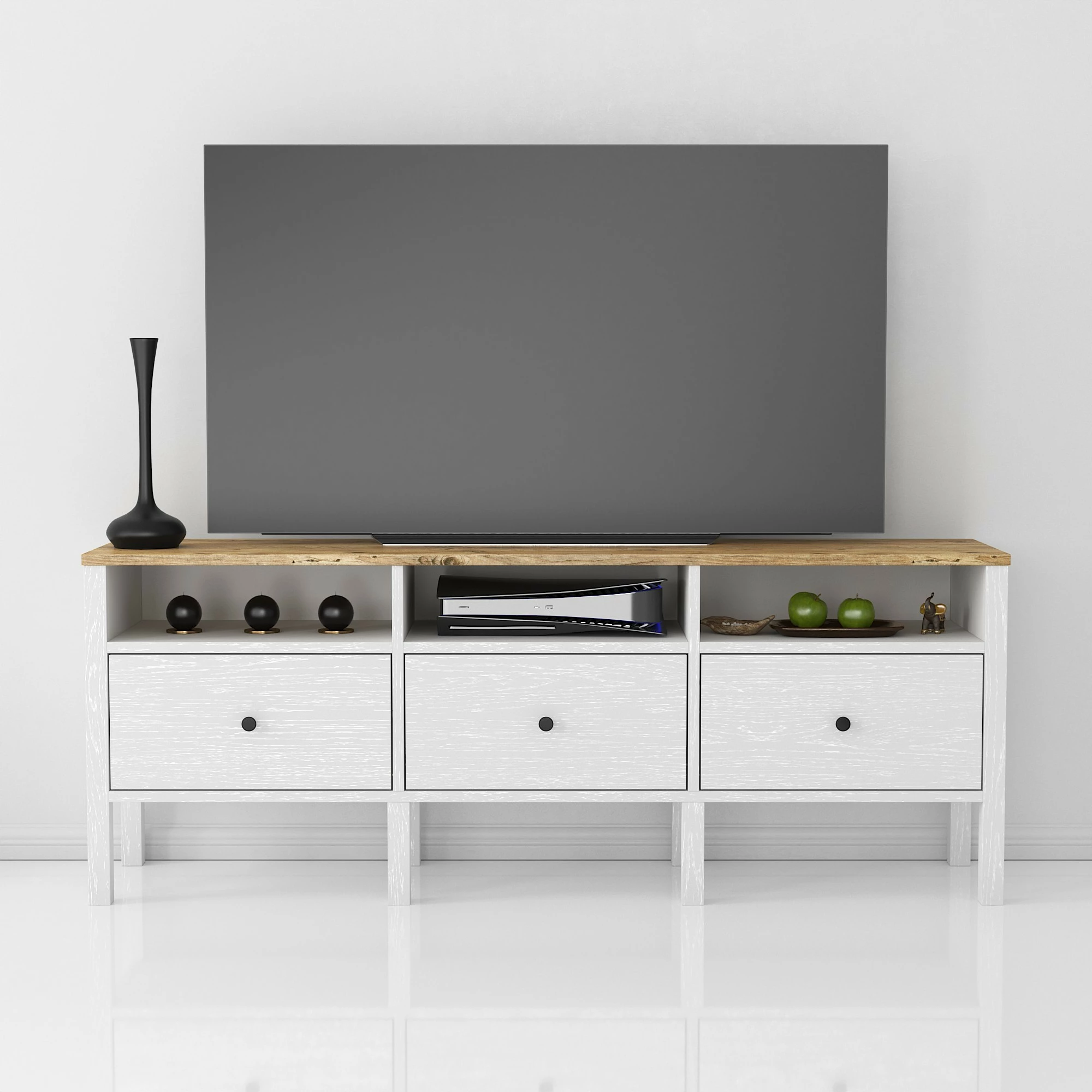 Komodë TV Hanah Home, FRN-10003, ngjyrë druri dhe e bardhë, 150x57x35 cm