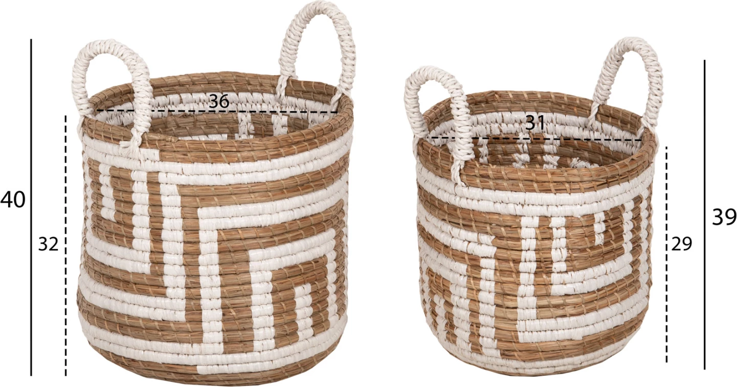 Set 2 copë shporta dekorative FH7846.01 bari Mendong ngjyrë natyrale-bardhë Φ36x32-40Hcm