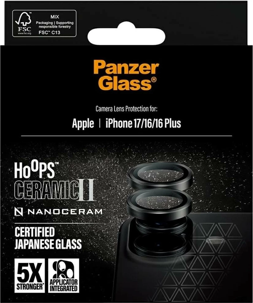 Mbështjellës xhami për kamerë PanzerGlass Hoops Ceramic II, iPhone 17/16/16 Plus, zi