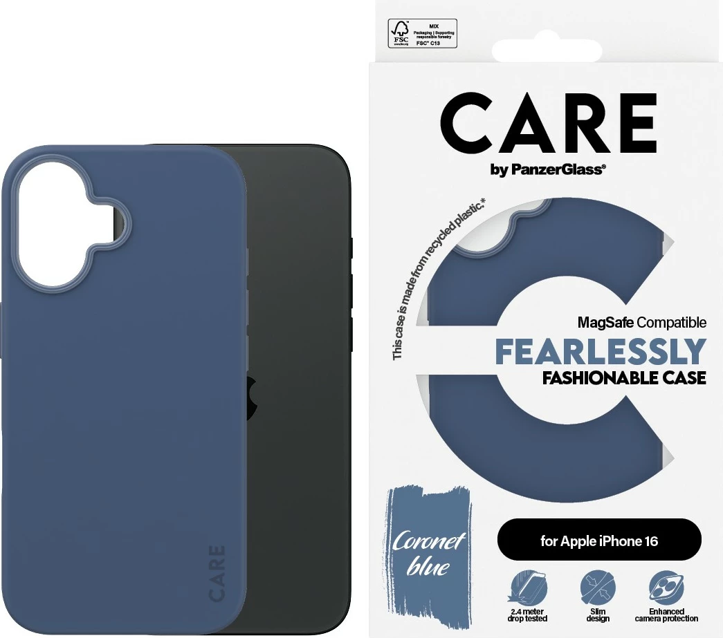 Mbështjellës PanzerGlass CARE Case MagSAFE për iPhone 16, kaltër