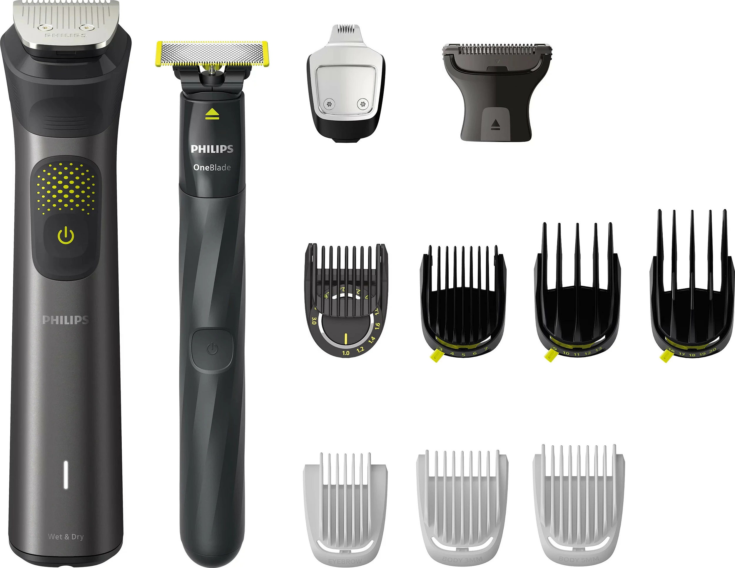 Makinë rroje Philips OneBlade 15-në-1, set trimer me aksesorë, e zezë