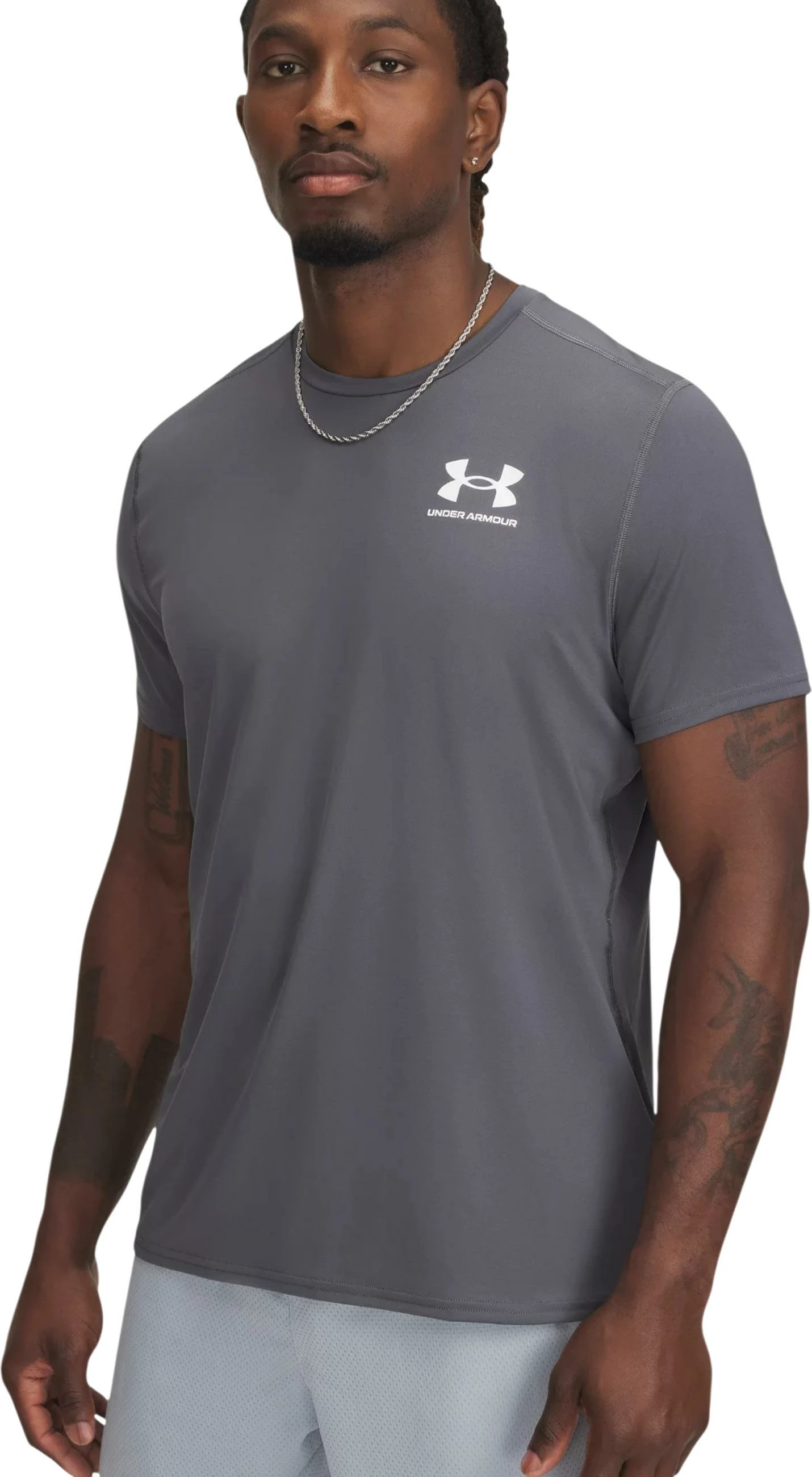 Maicë për meshkuj Under Armour HeatGear Fitted SS 6000939, gri-bardhë [Madhësia: XS]