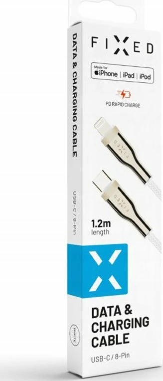 Kabllo e thurur Fixed FIXDB-CL12-WH USB-C në Lightning 1.2 m PD 60W MFi, e bardhë