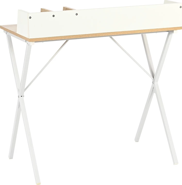 Tavolinë zyre Zervan, ngjyrë lisi, këmbë metalike të bardha, 80x50x84cm