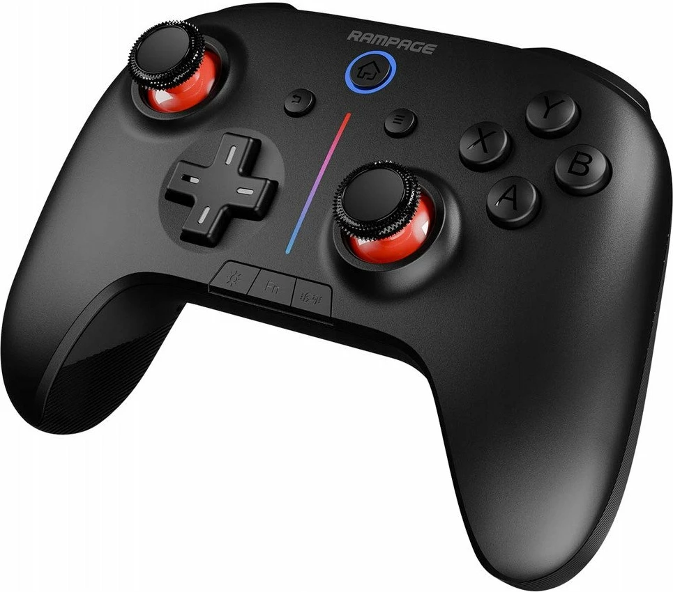 Kontroller lojërash Rampage Hydra Pro (HYDRAPRO-BLACK), RGB, Bluetooth/2.4GHz/USB, me stacion karikimi, i zi
