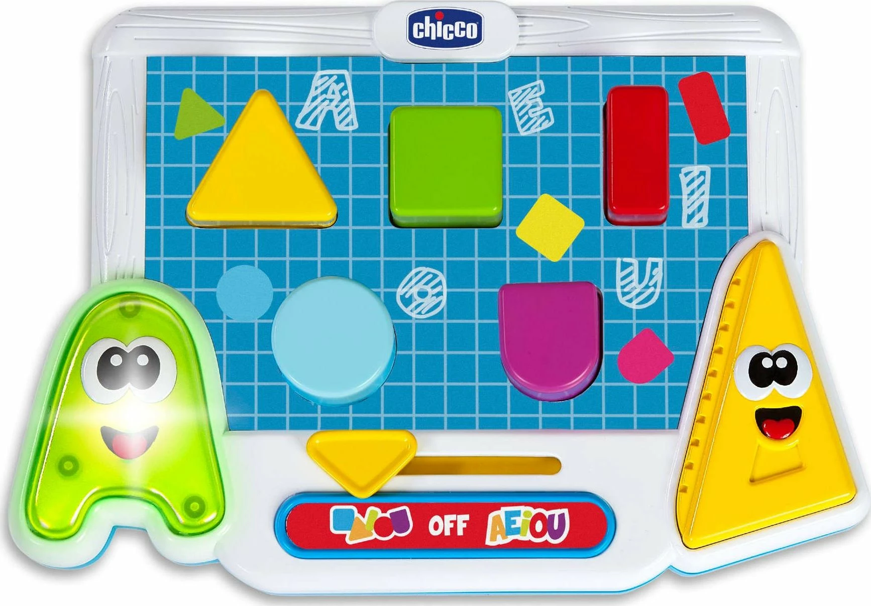 Lojë edukative interaktive Chicco Colorful Vowels and Shapes, me tinguj, me zanore dhe forma, 3xAAA, shumëngjyrëshe