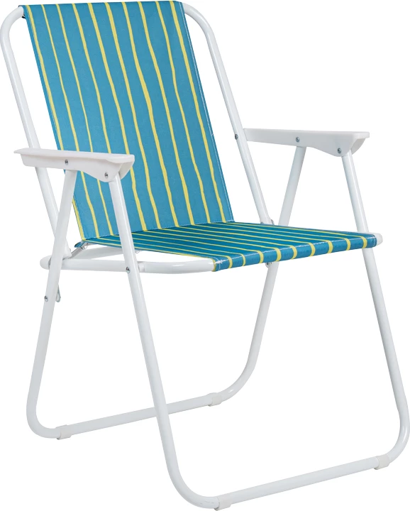 Karrige palosëse për plazh e kamping, material çeliku i bardhë, pëlhurë jeshile dhe verdhë, 53x56x73cm