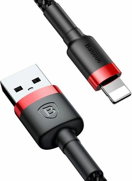 Kabllo USB-A në Lightning Baseus 31652-uniw 1 m 2.4A USB 2.0 e thurur najlon, zi-kuqe
