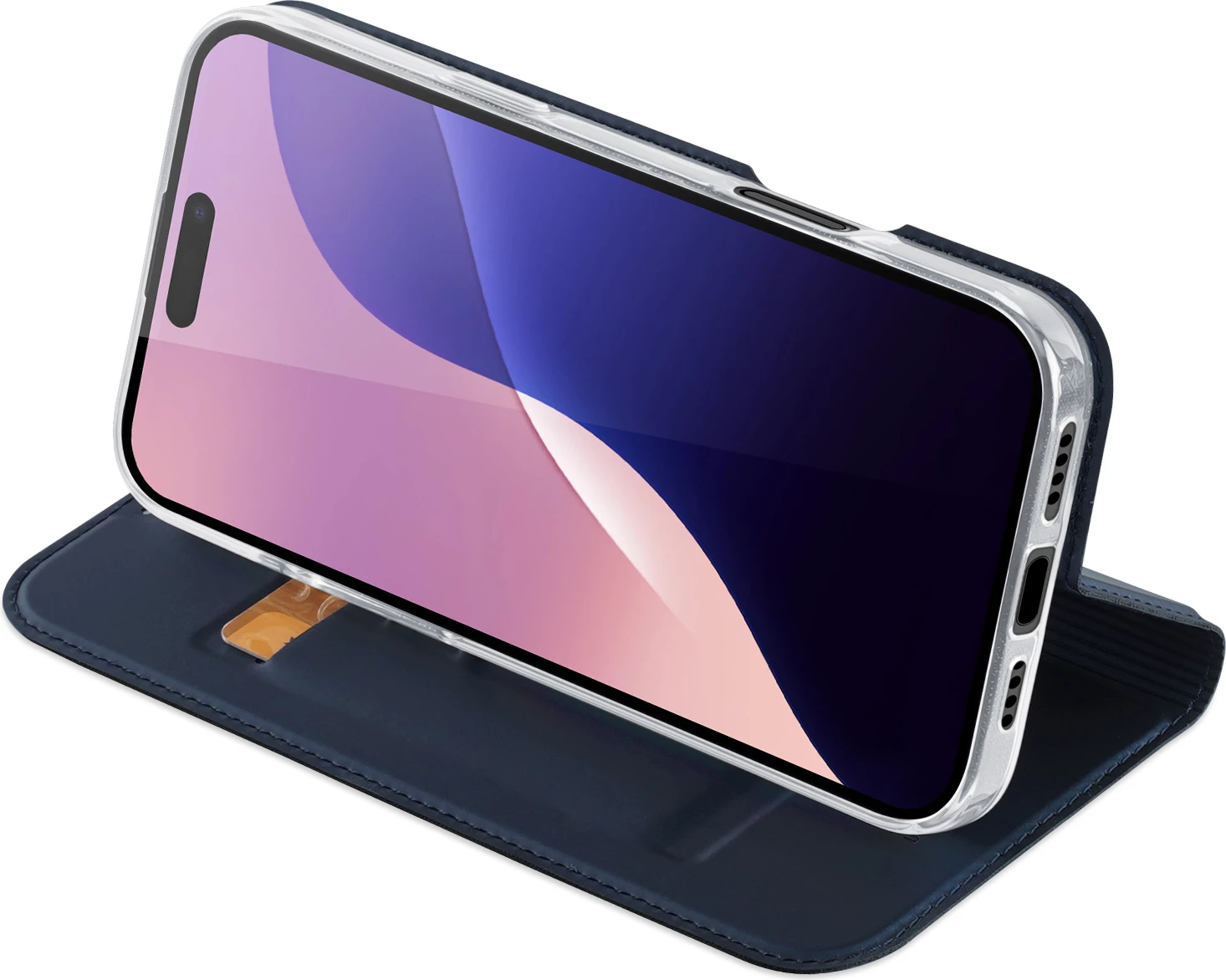 Mbështjellës Dux Ducis Skin Pro për iPhone 16 Pro Max, me kapak dhe xhep për kartela, kaltër