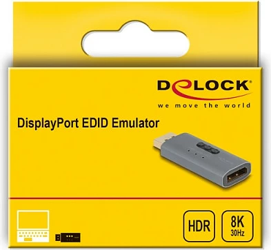 Adapter EDID Emulator DisplayPort DeLOCK 64328, DP mashkull në DP femër, 8K 30Hz, antracit