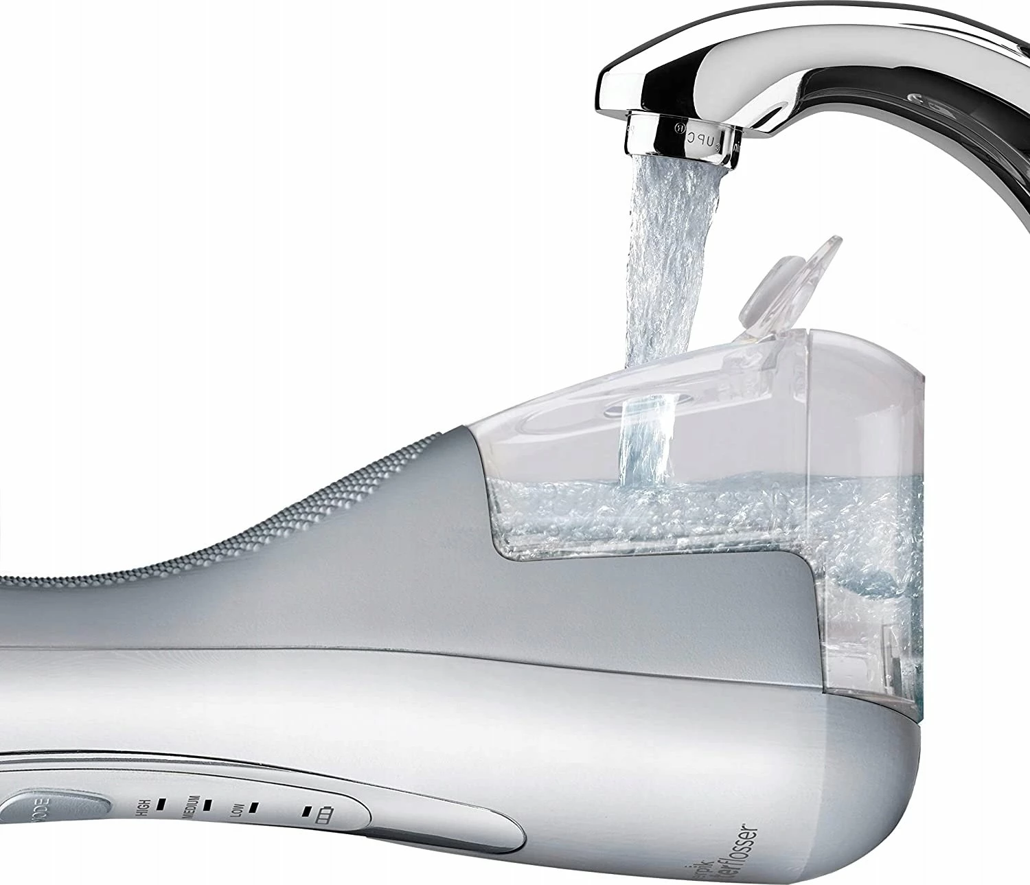 Irigator dentar Waterpik WP-580 Cordless Advanced 2.0, rezervuar 207 ml, bateri deri 45 min, 3 nivele presioni, 4 maja, i bardhë