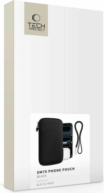 Mbështjellës për celular Tech-Protect SM70 për 6.0"-7.2", neoprene, me zinxhir të dyfishtë, set me lidhëse, i zi