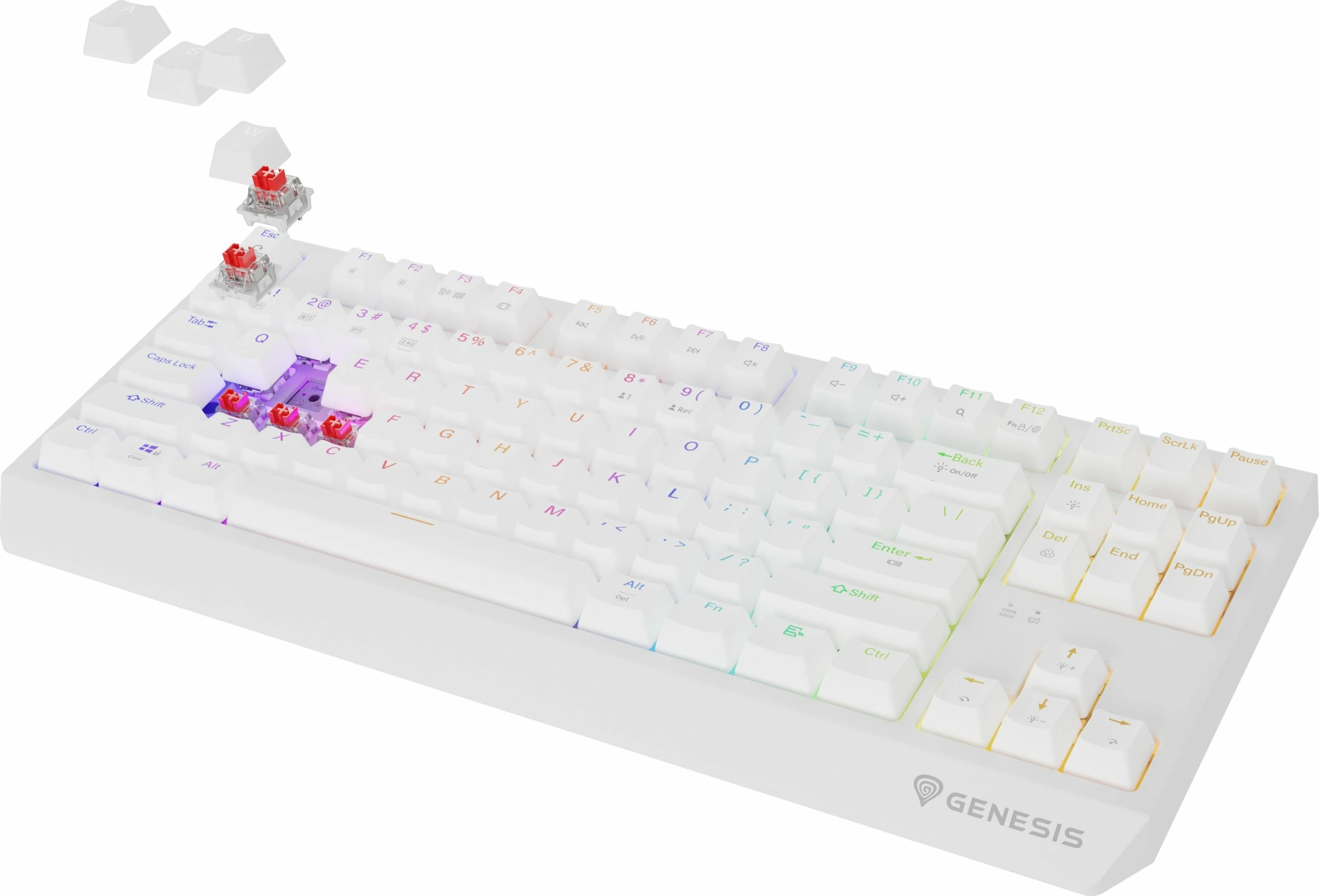 Tastierë gaming mekanike GENESIS Thor 230 TKL Wireless (NKG-2165), Outemu Red, RGB, USB/Bluetooth/2.4GHz, e bardhë
