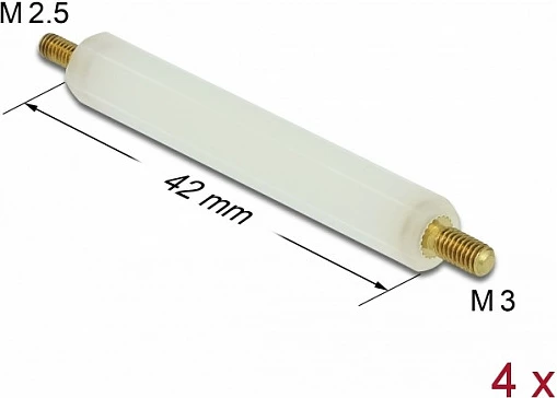 Distancues PCB DeLOCK M2.5 x M3, heksagonal, 42 mm, 4 copë, natural