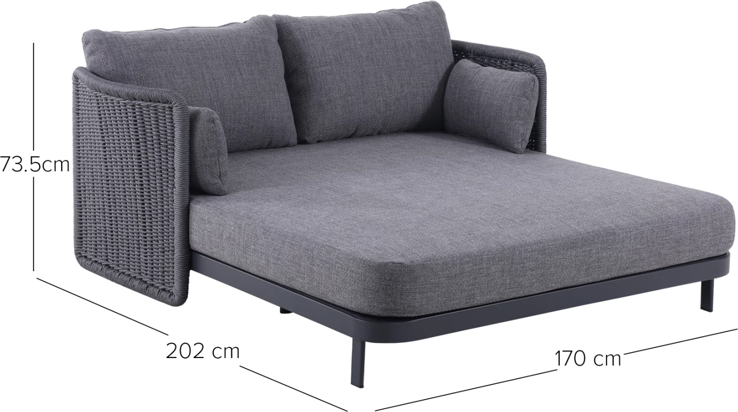 Daybed dy-vendësh DESTINY, alumin & p.e. wicker, ngjyrë qymyr, CD6408.02, 202x170x73.5cm