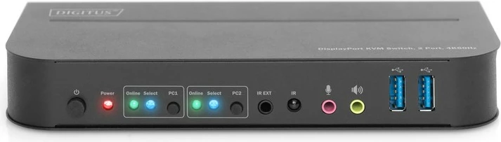 KVM switch Digitus DS-12850, 2 porta, 4K 60Hz, DisplayPort/HDMI, e zezë