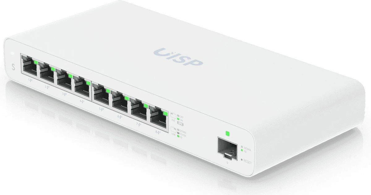 Switch Ubiquiti UISP-S PoE, 8 porta, Gigabit, e bardhë