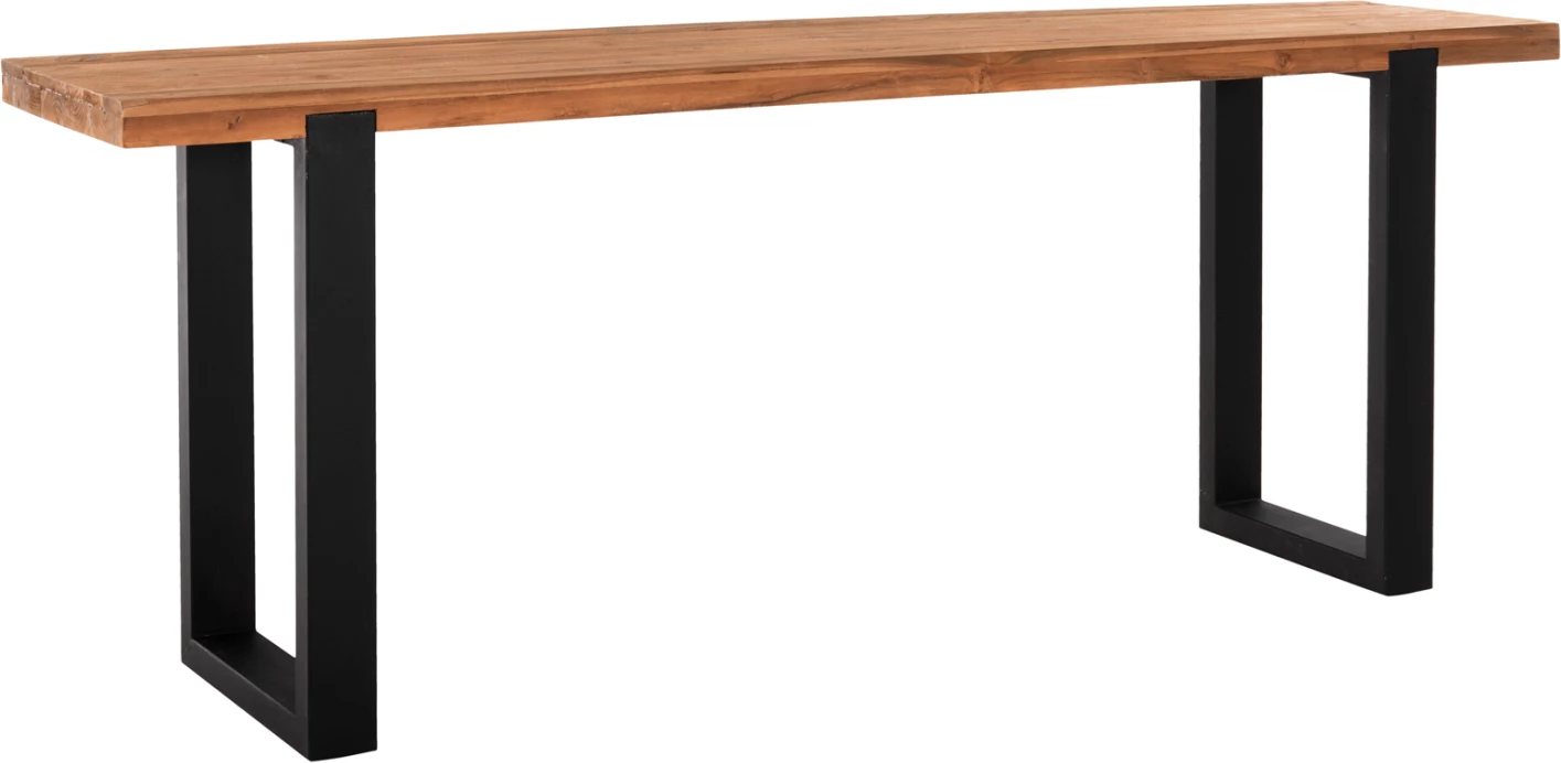 Konsolë SHIRE, dru TEAK i ricikluar, këmbë metalike të zeza, 240x50x90H cm