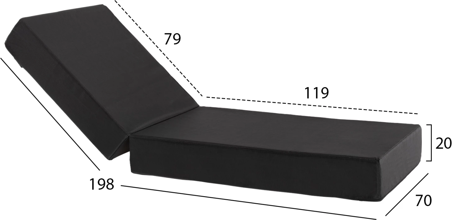 Jastëk për shezlong, tekstilene, ngjyrë e zezë, FH11761.01, 200(120+80)x70x20 cm