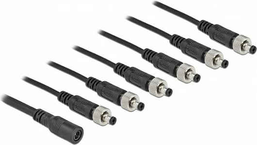 Kabllo splitter DC DeLOCK 5.5x2.1mm, 1 femër në 6 meshkuj me vidhosje, 50 cm, e zezë