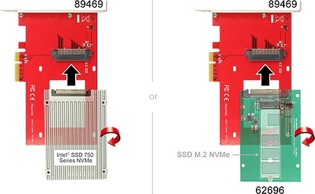 Kartë PCI Express DeLOCK, 1x U.2 NVMe interno për SSD 2.5", e kuqe