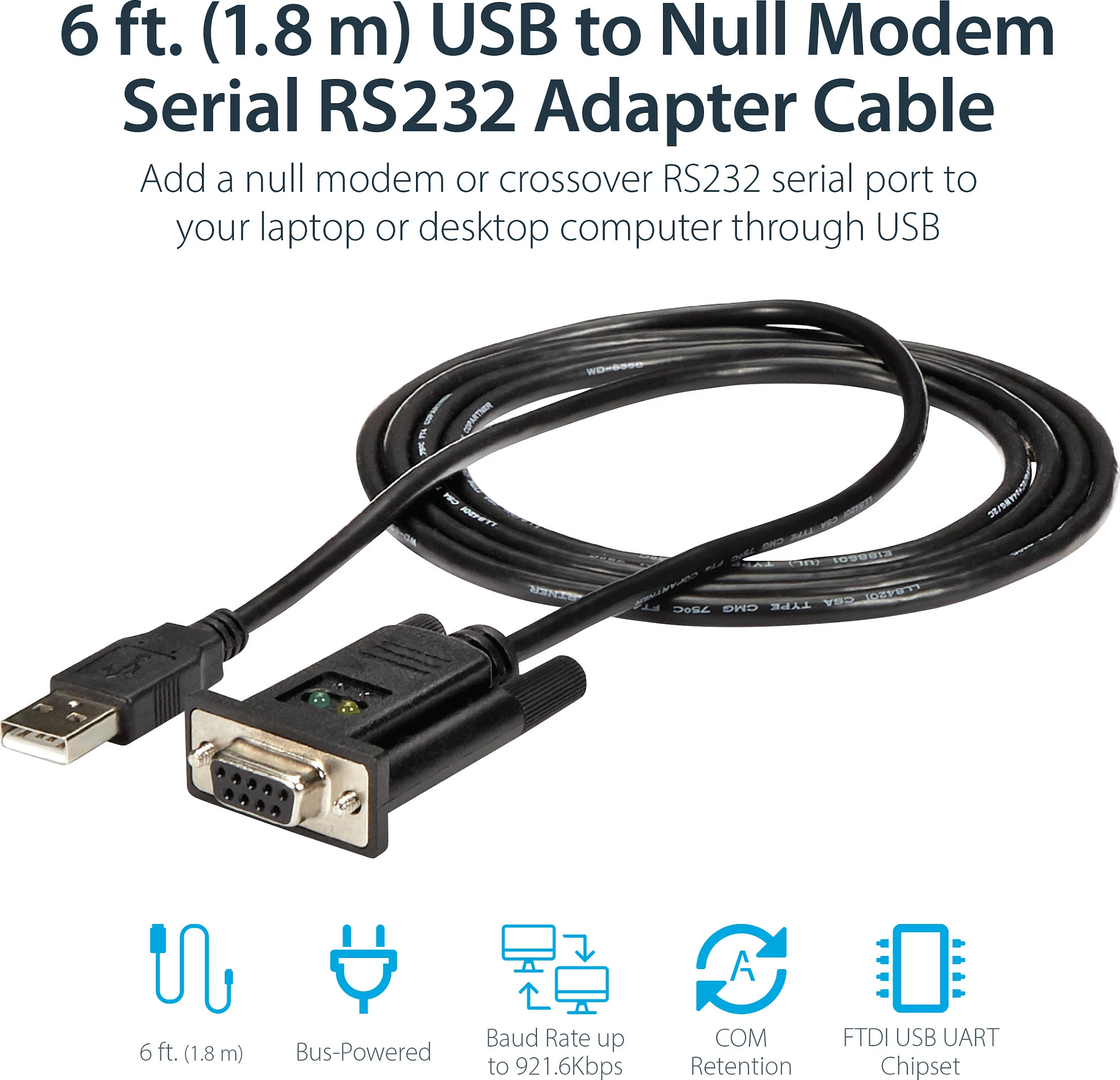 Adapter kabëll USB në Serial RS232 StarTech ICUSB232FTN, FTDI FT232RL, 1.7 m, i zi