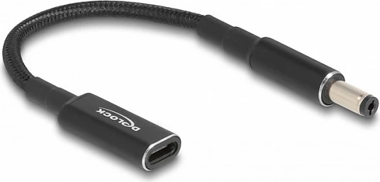 Kabllo adapter DeLOCK USB-C femër në 5.5x2.1mm mashkull, 15 cm, e zezë