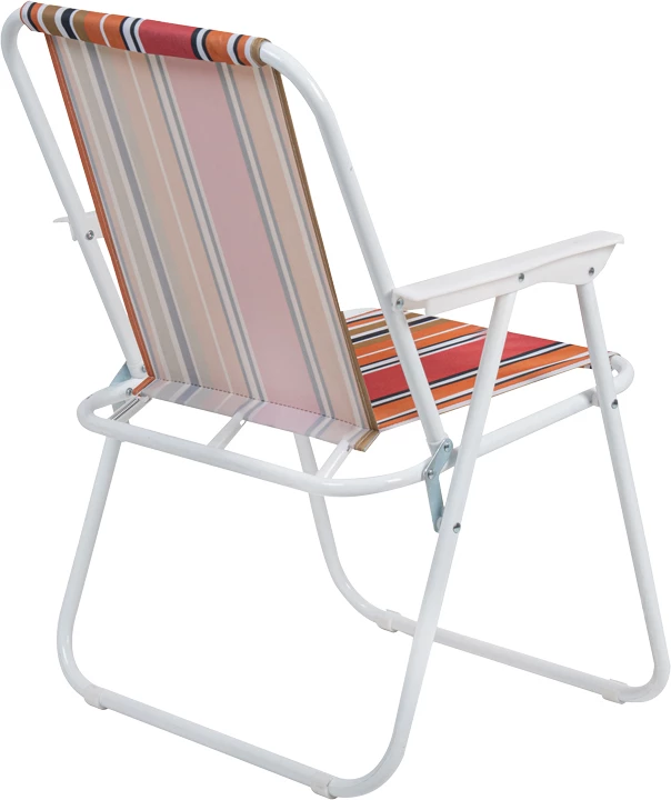 Karrige palosëse për plazh e kamping, material çeliku i bardhë, pëlhurë me vija rozë, portokalli, bardhë e kaltër, 53x56x73cm