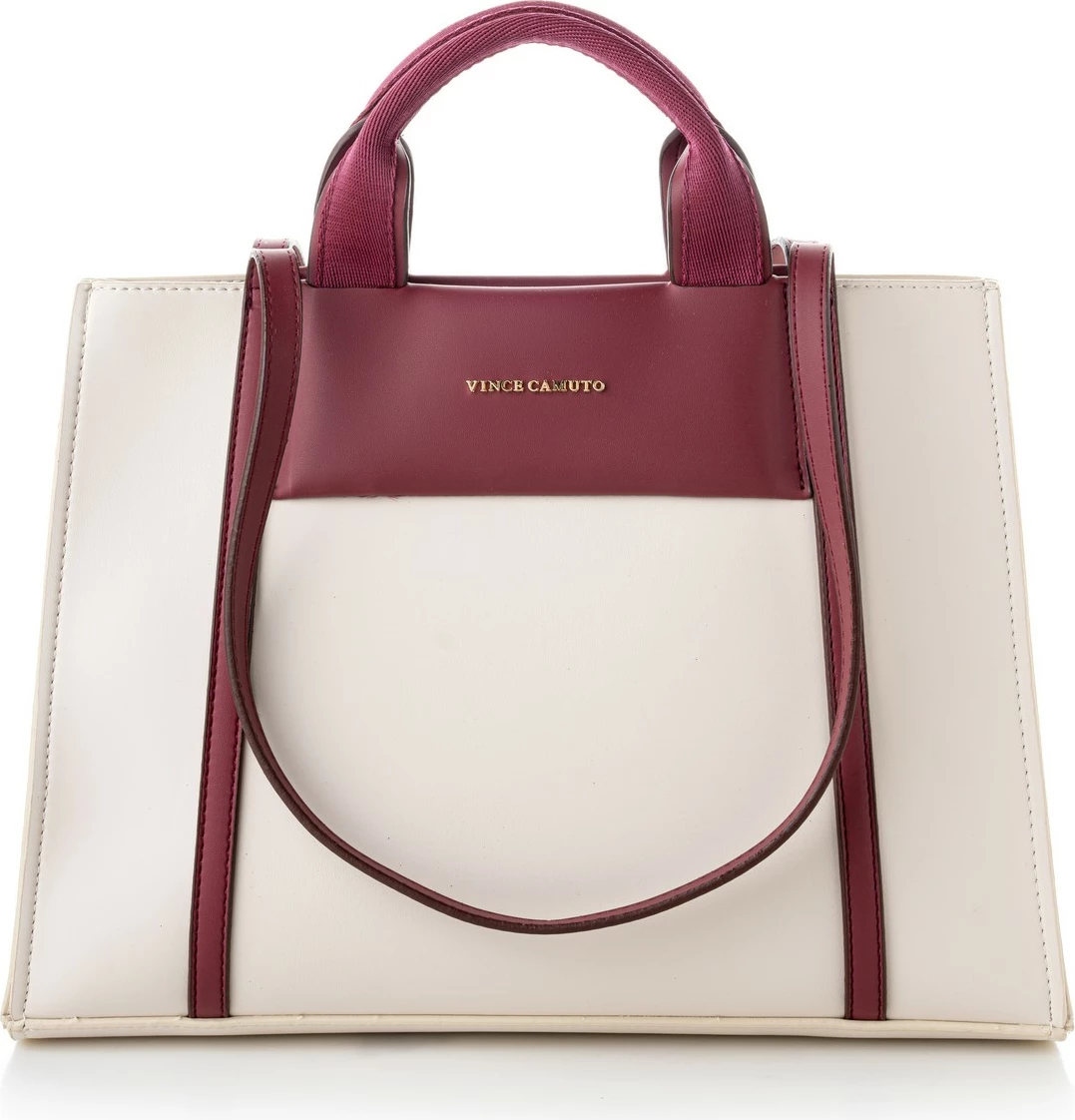 Tote bag, ngjyrë krem dhe e kuqe claret, Vince Camuto, Umbria