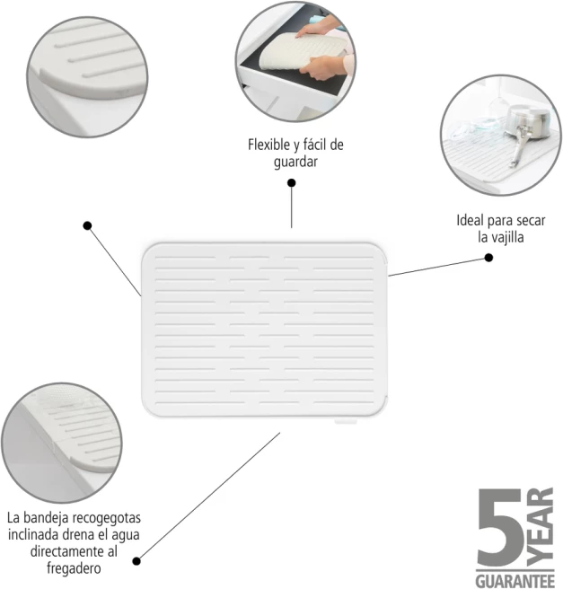 Mat silikon për tharje enësh Brabantia 117466, kundër-rrëshqitës, e sigurt për enëlarëse, e bardhë