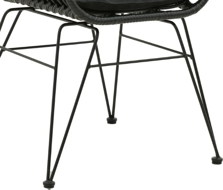 Karrige për kopsht Naoki me jastëk pe, këmbë metalike të zeza, 55x58x79cm