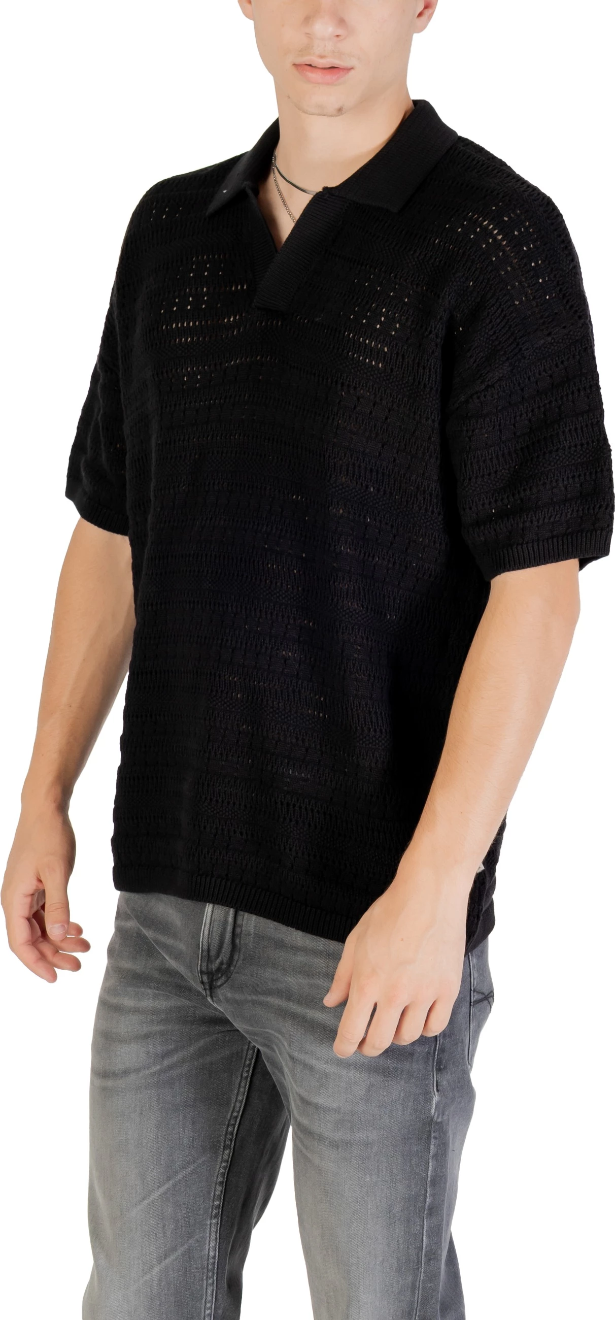 Xhemper polo me mëngë të shkurtra për meshkuj Only & Sons ONSGRAYSON DS 5 CHOCHET 22031835, i zi [Madhësia: XXL]