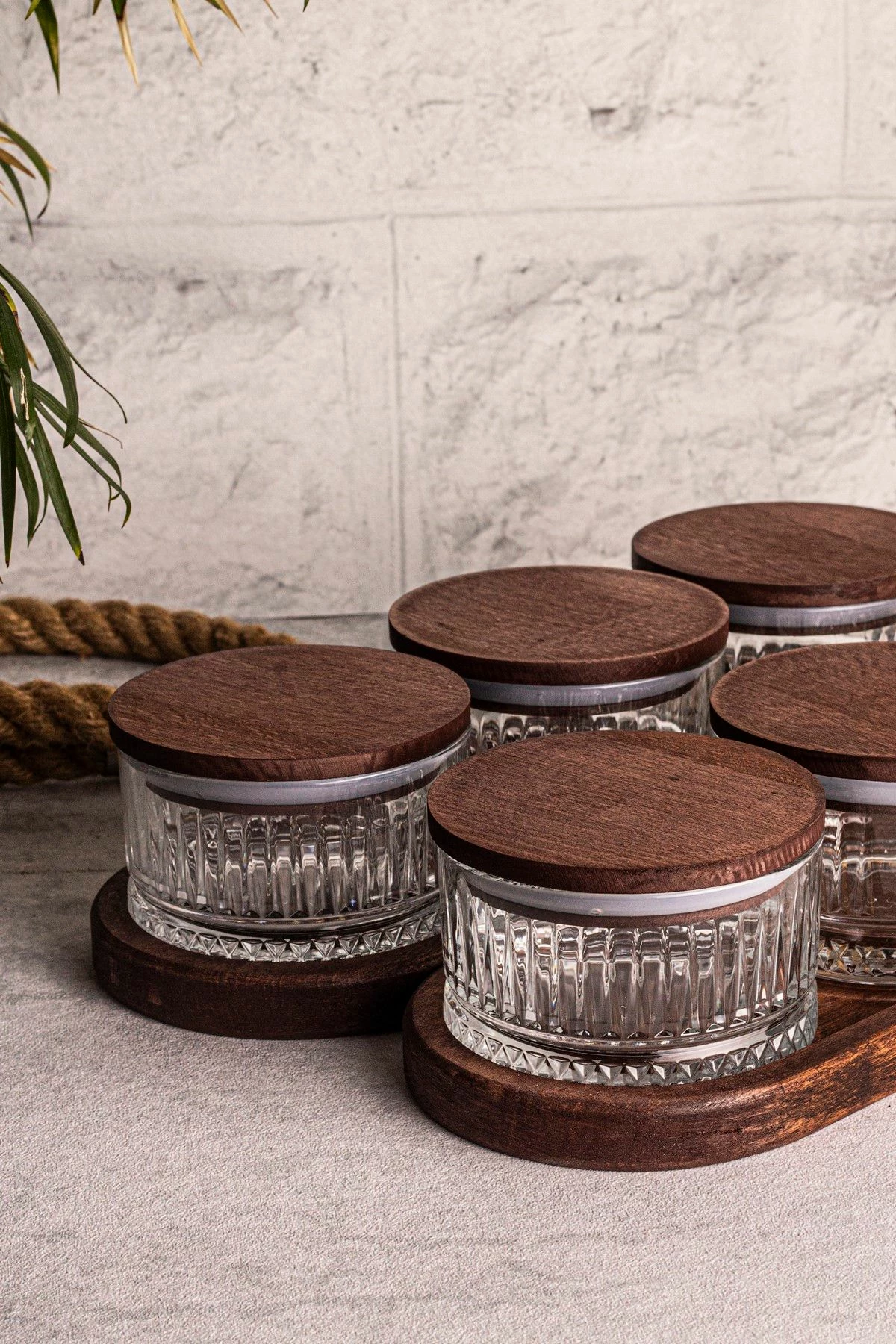 Set pjatash qelqi me kapakë druri, 14 copë, Hermia Concept, Bella 8