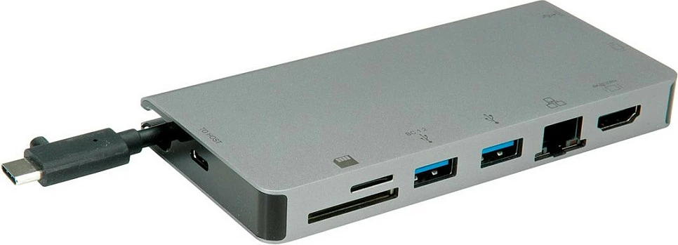 Docking station ROLINE 12.02.1022, USB-C, HDMI 4K, VGA, LAN 1Gbps, 2x USB 3.2, SD/microSD, USB-C PD, gri