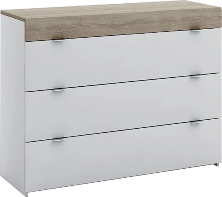 Komodë me 3 sirtarë, melaminë, sonoma e errët, e bardhë me shkëlqim të lartë, 105x45x78cm